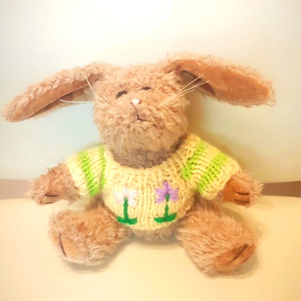 Cute Stuffed Easter Bunny w/flower knitted sweater